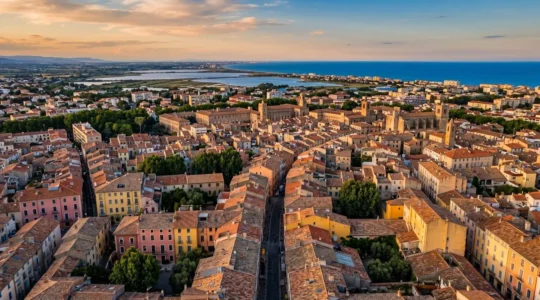 Vue aerienne de Perpignan et son littoral, symbolisant l'attractivité du marché locatif dans les Pyrénées-Orientales.